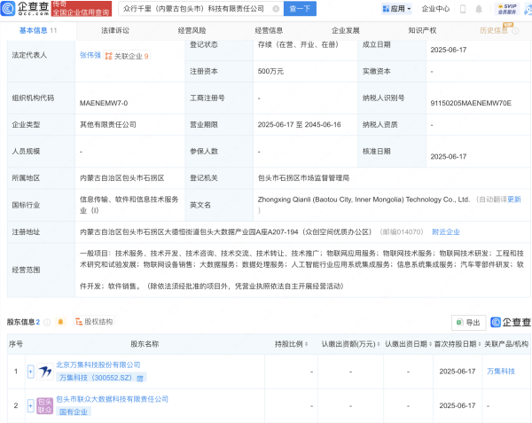 添利富  万集科技等成立新公司，含AI及物联网业务